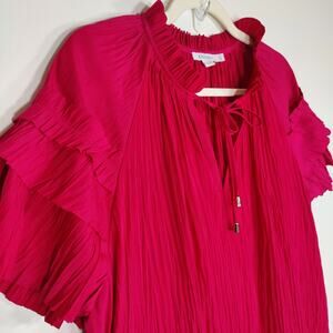 Chico’s Raspberry Pleated Flutter Sleeve Blouse Size 3 US 16 Careerwear